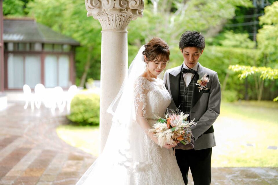 お庭で写真撮影